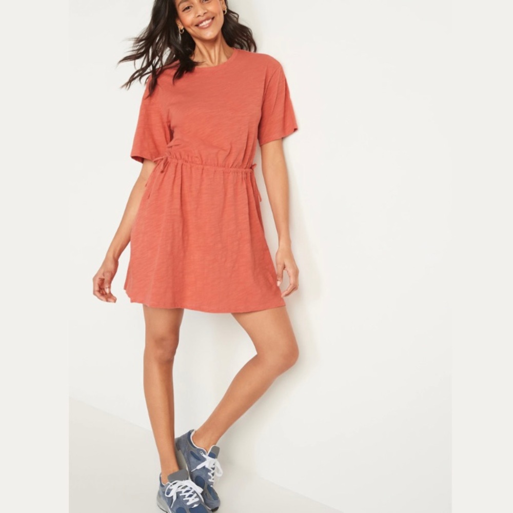 Old Navy Women's Sugar Poppy Waist-Defined Short-Sleeve Slub-Knit T-Shirt Dress
